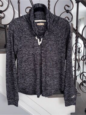 Hollister Women's Black Charcoal Marled Cowl Neck Long Sleeve Top